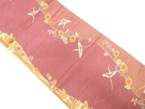 波に鶴・花模様織り出し　袋帯